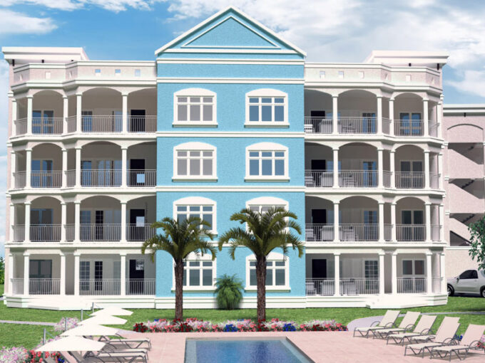 Exterior render of Rockley Residences, a new 3-bedroom condo development for sale at Rockley Golf & Country Club, Christ Church, Barbados