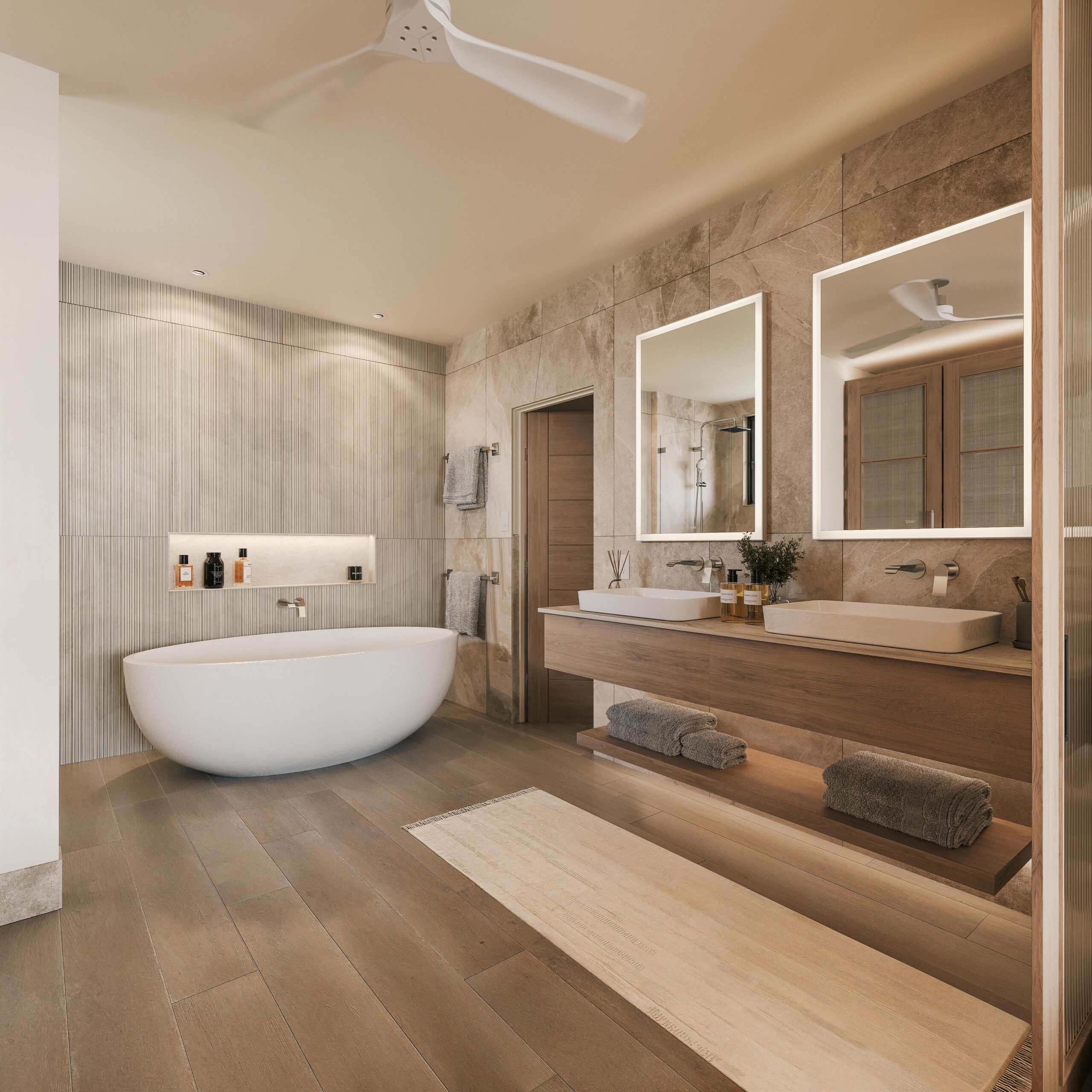 Three-bedroom condo primary en-suite bathroom at Ocean Blue, Paynes Bay, St James