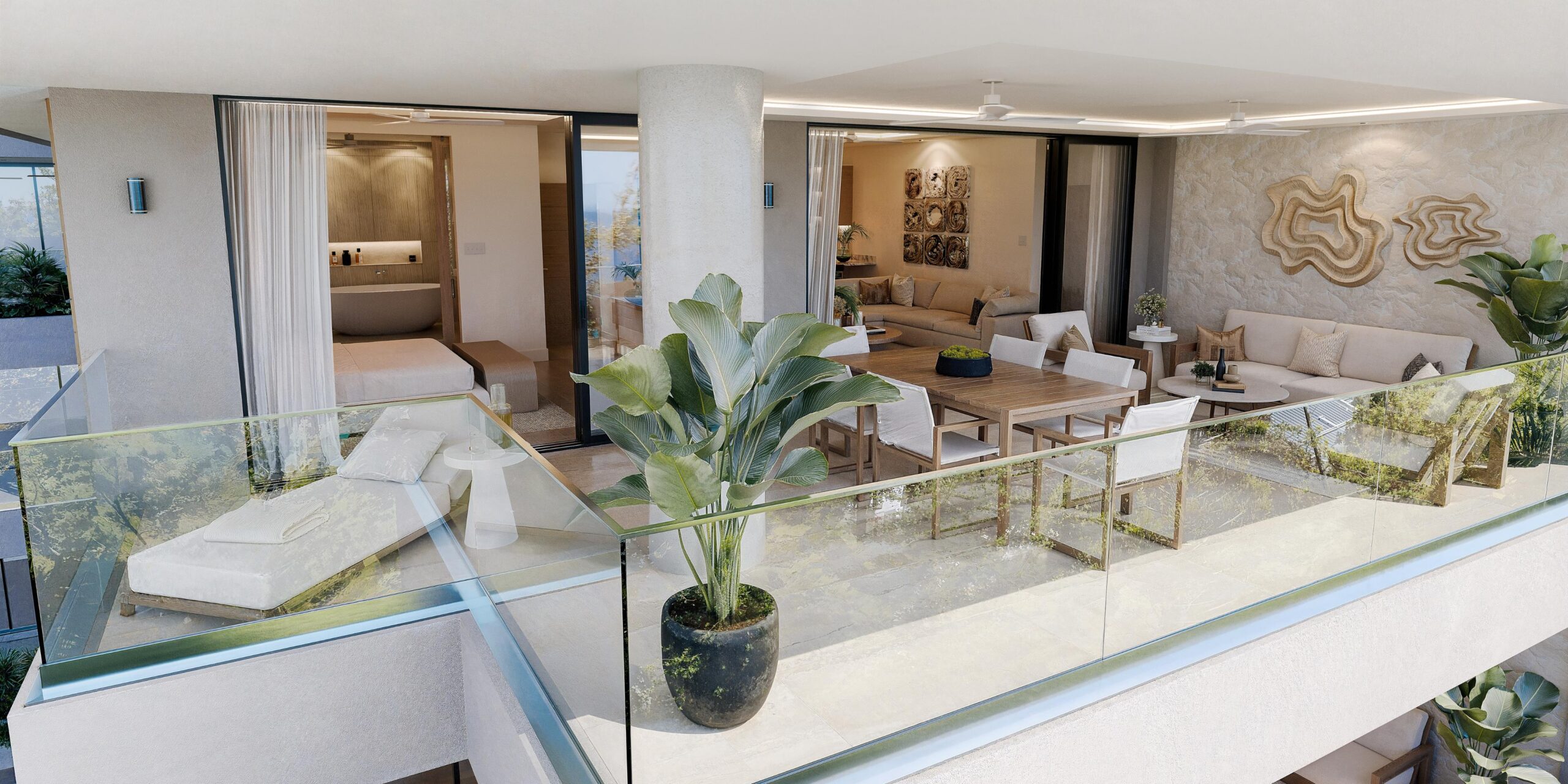 Three-bedroom condo terrace at Ocean Blue, Paynes Bay, St James