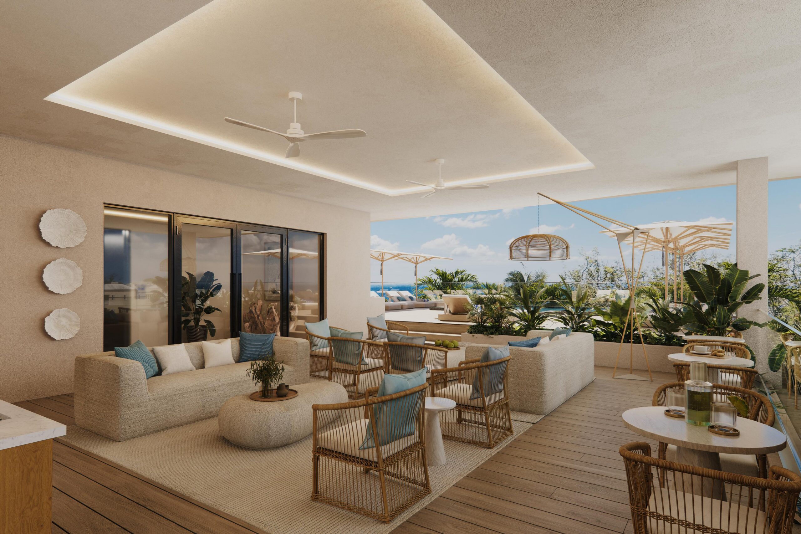 Covered terrace at Ocean Blue, Paynes Bay, St James