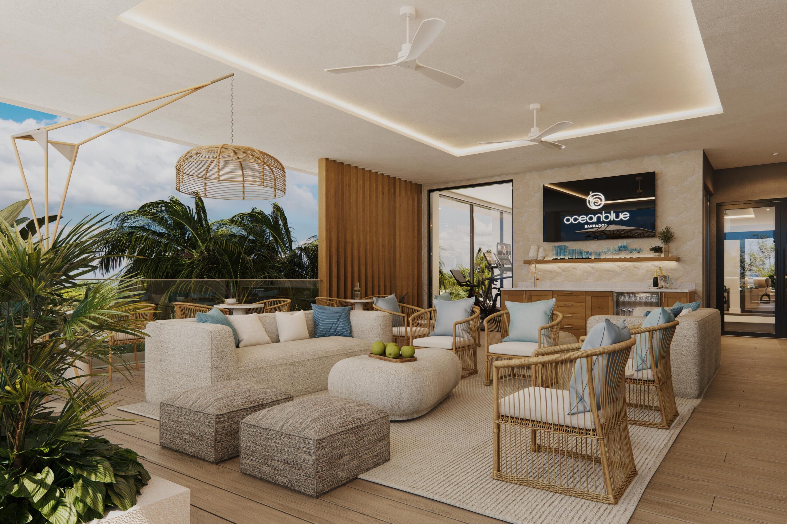 Covered terrace at Ocean Blue, Paynes Bay, St James