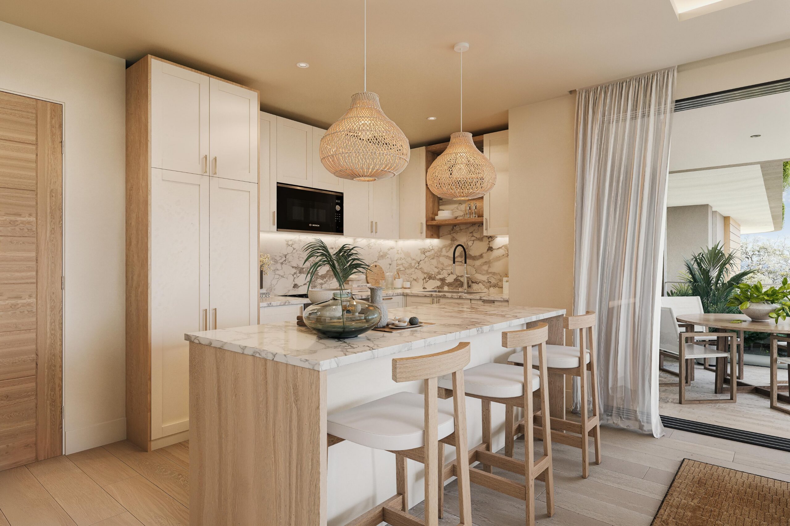 Two-bedroom condo kitchen at Ocean Blue, Paynes Bay, St James
