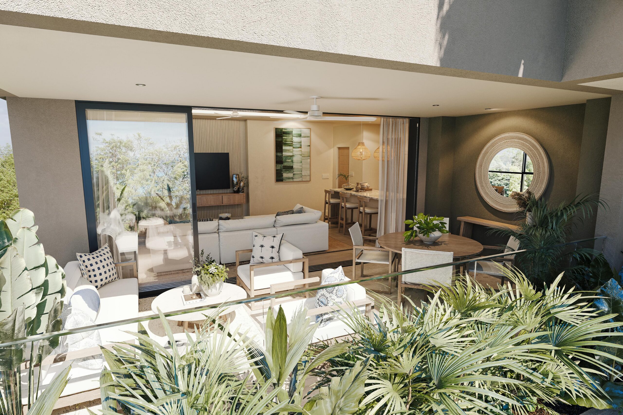 Two-bedroom condo verandah at Ocean Blue, Paynes Bay, St James