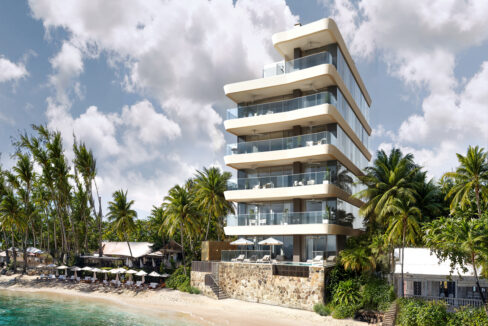 Exterior of Beyond, a new beachfront home for sale at Mullins Bay, St Peter, Barbados
