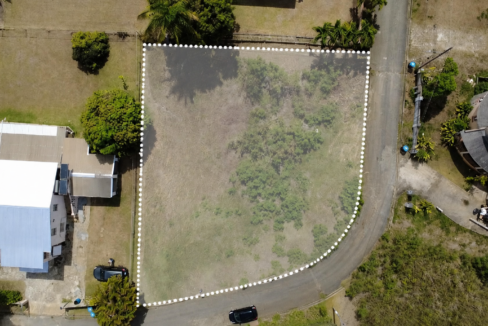 Aerial view of Lot 56 St. Silas Heights, a residential land plot for sale in St James, Barbados, with the boundary outlined