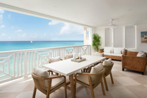 Terrace dining with panoramic sea views at Calico, a beachfront villa in St James, Barbados