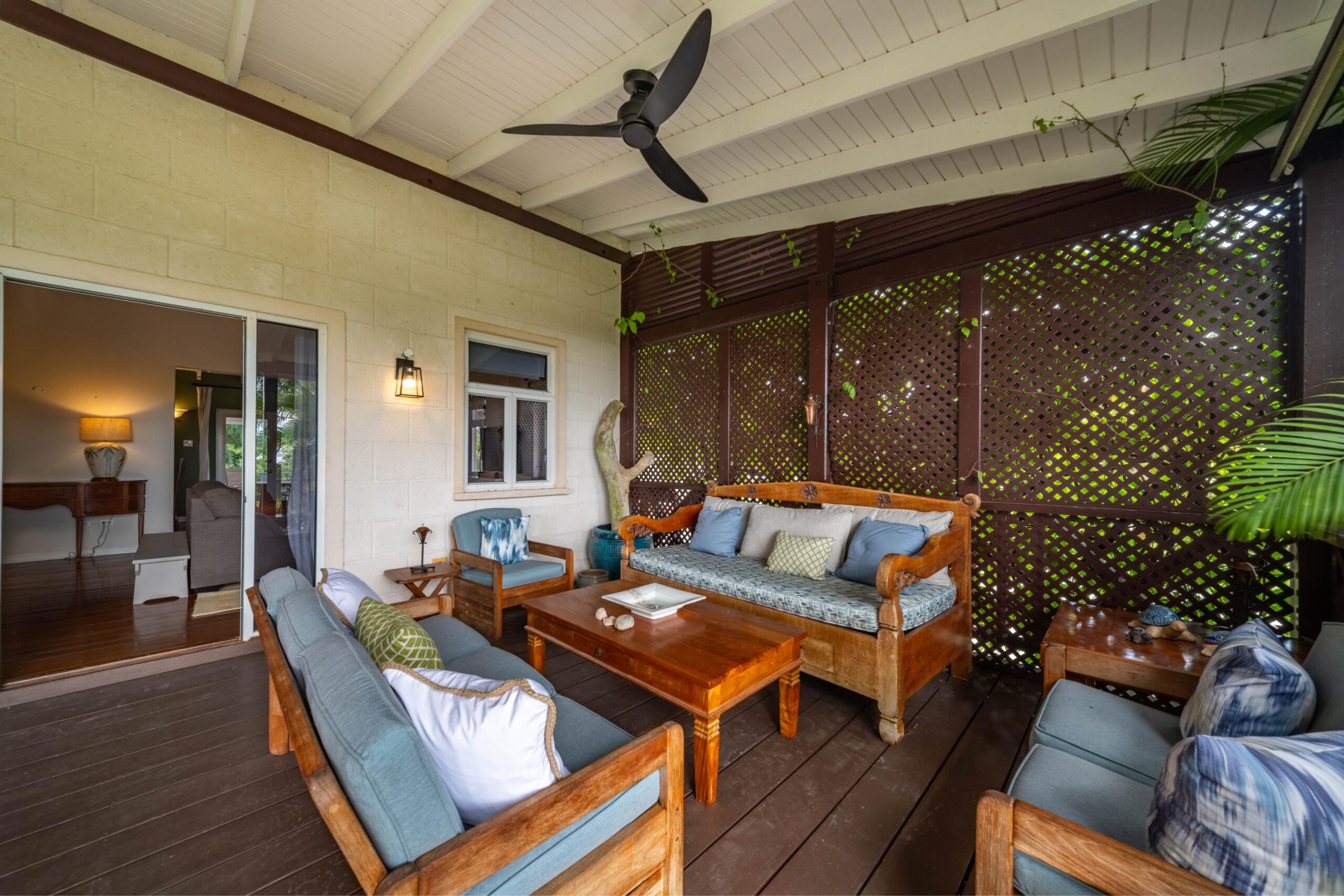 Covered terrace seating area at 39 Blowers, St James