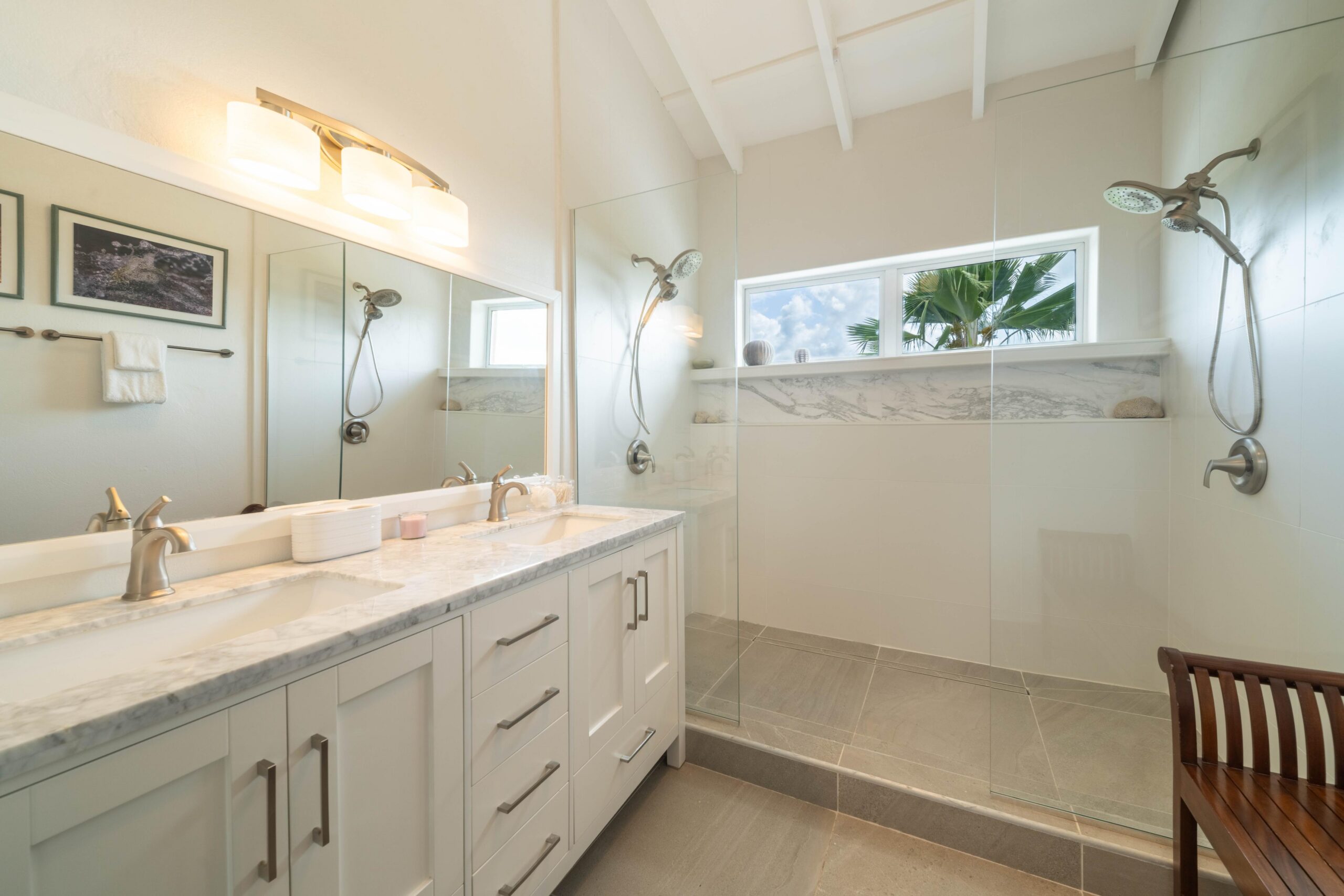 Bathroom vanity with garden views at 39 Blowers, St James