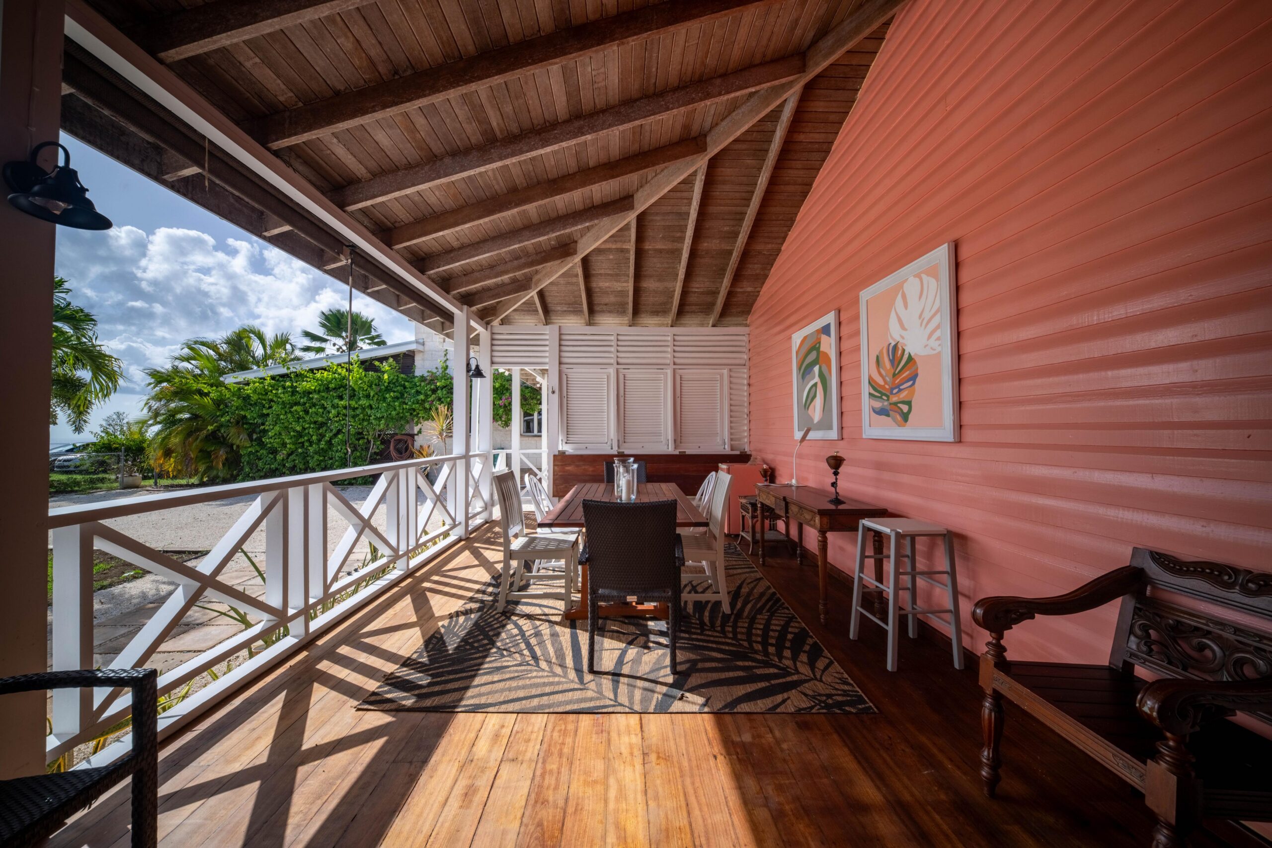 Veranda seating at the guest cottage at 39 Blowers, St James