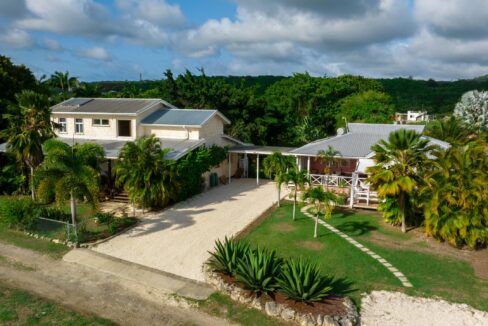 Aerial view of the main house and gardens at 39 Blowers, St James