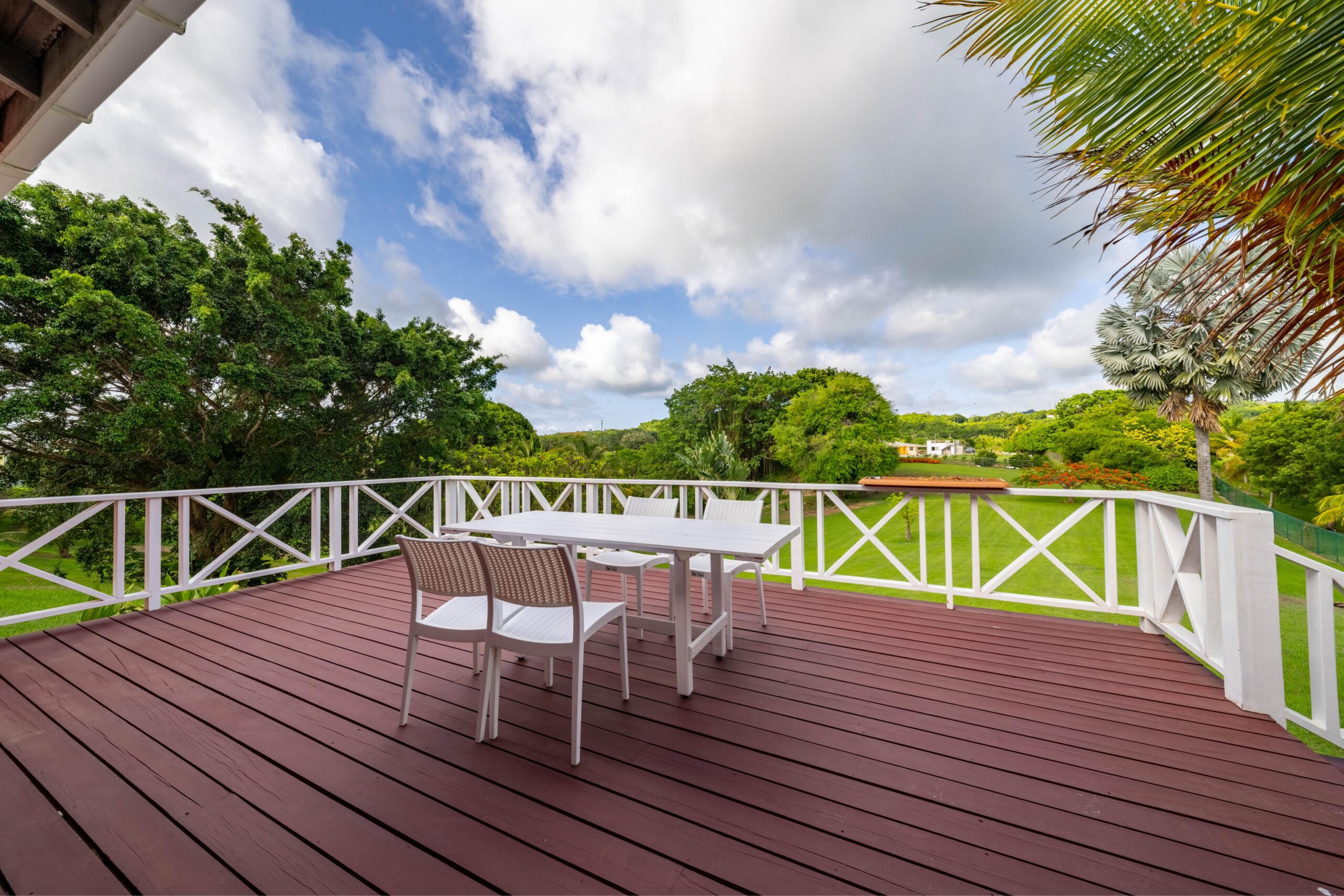 Deck with dining and countryside views at 39 Blowers, St James