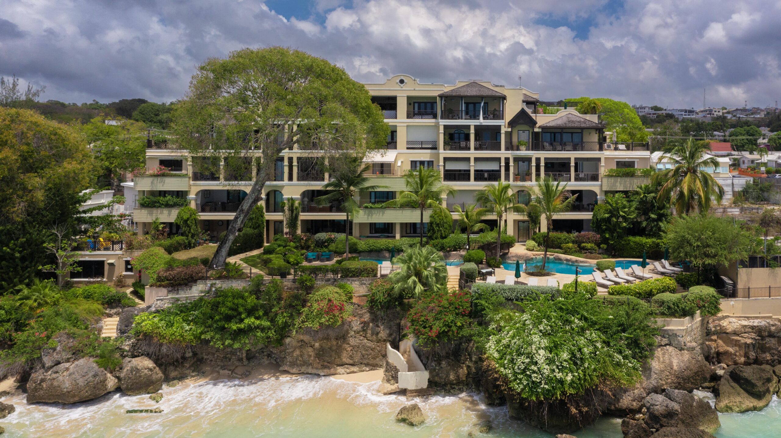 Aerial view of the Sandy Cove beachfront development, St James