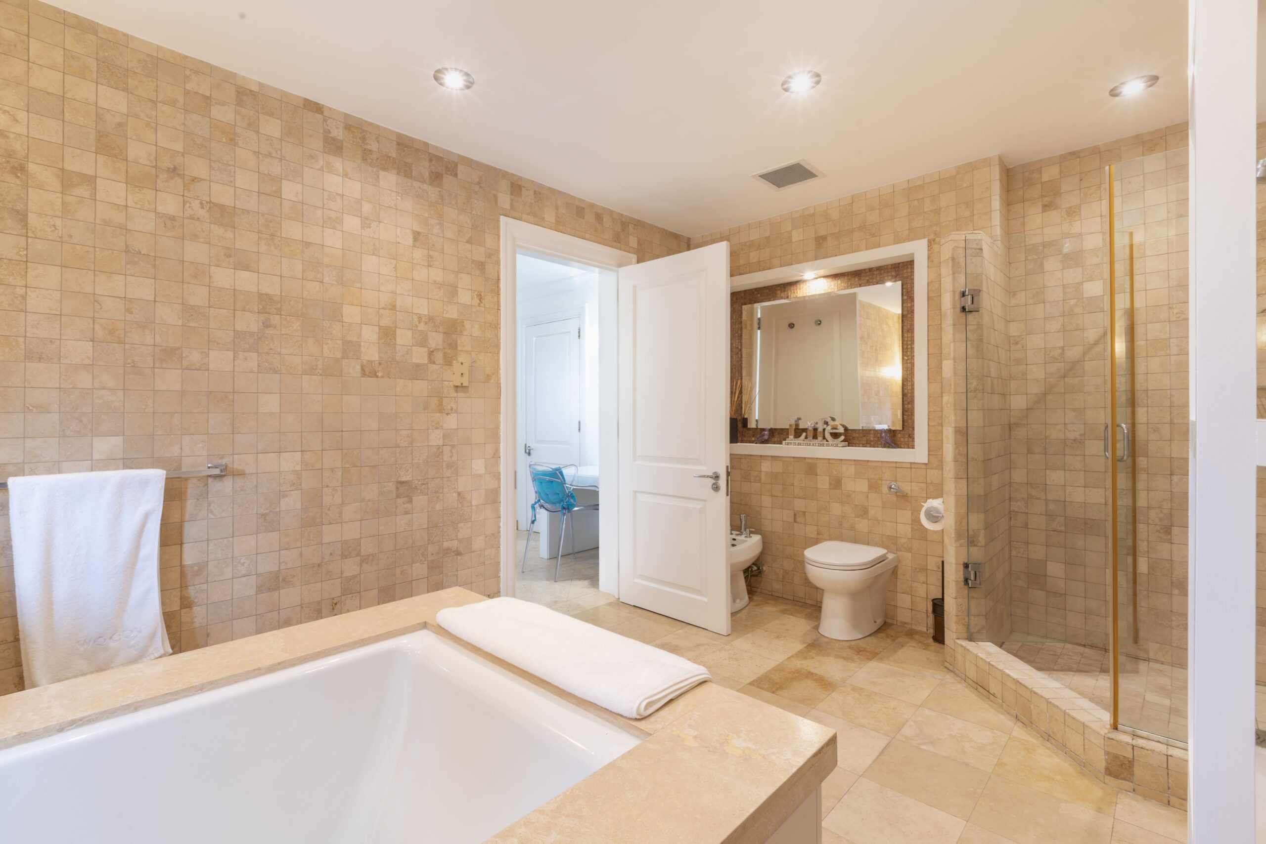 Bathroom with walk-in shower at Sandy Cove 201, St James