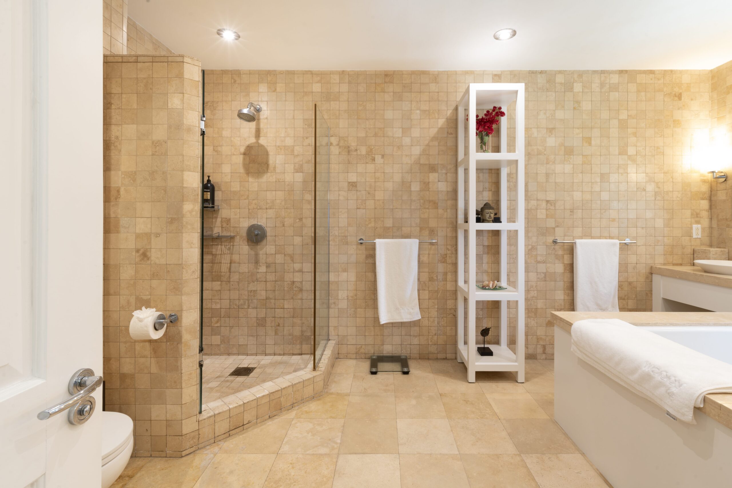 En-suite bathroom with walk-in shower at Sandy Cove 201, St James