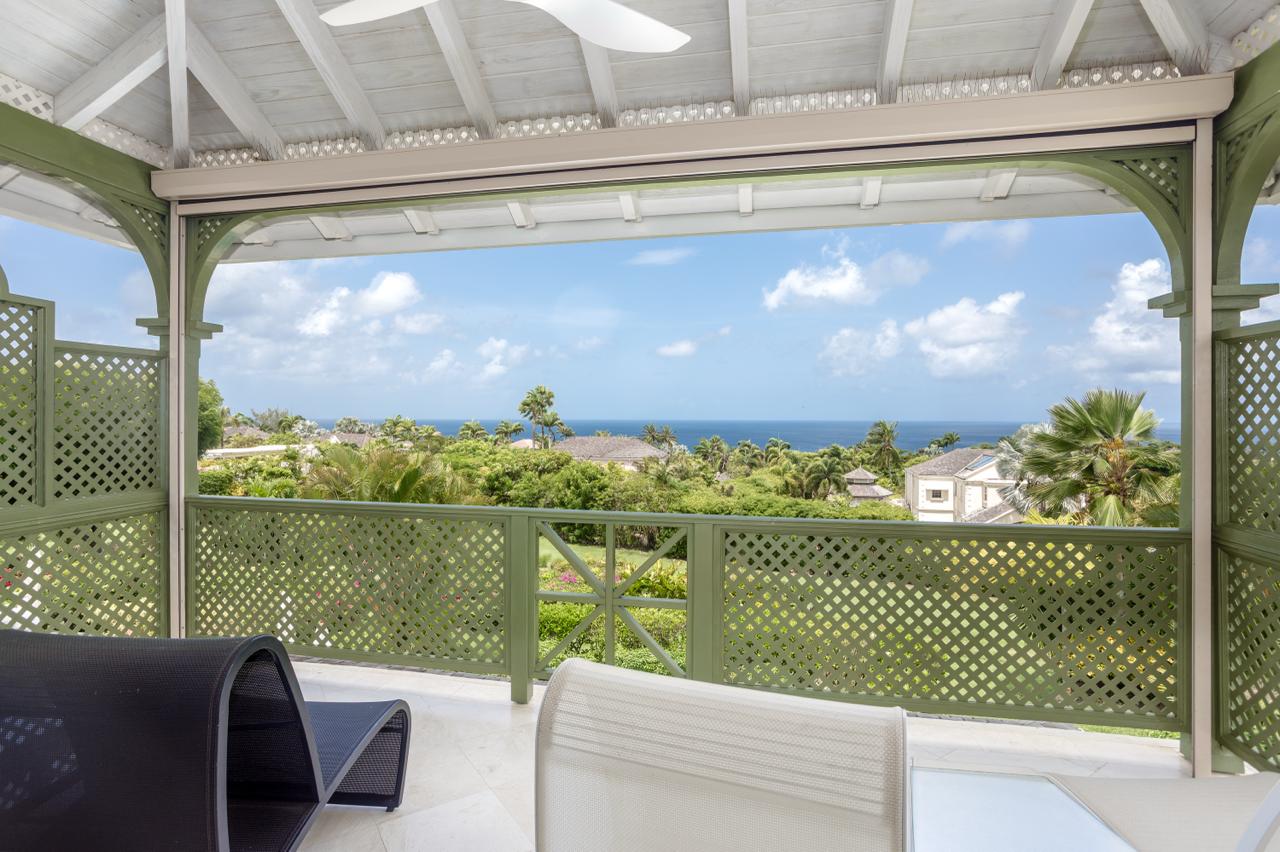 Balcony with Caribbean sea views at Escape 2 Tamarind Row, Sugar Hill, Barbados