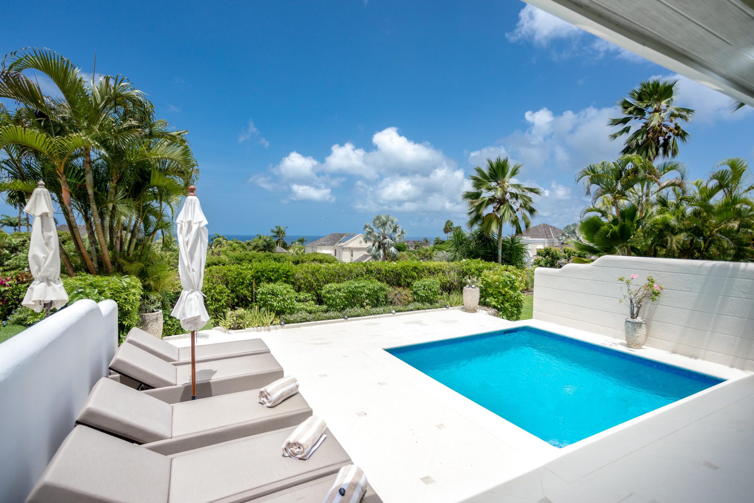 Private pool and landscaped garden at Escape 2 Tamarind Row, St. James, Barbados