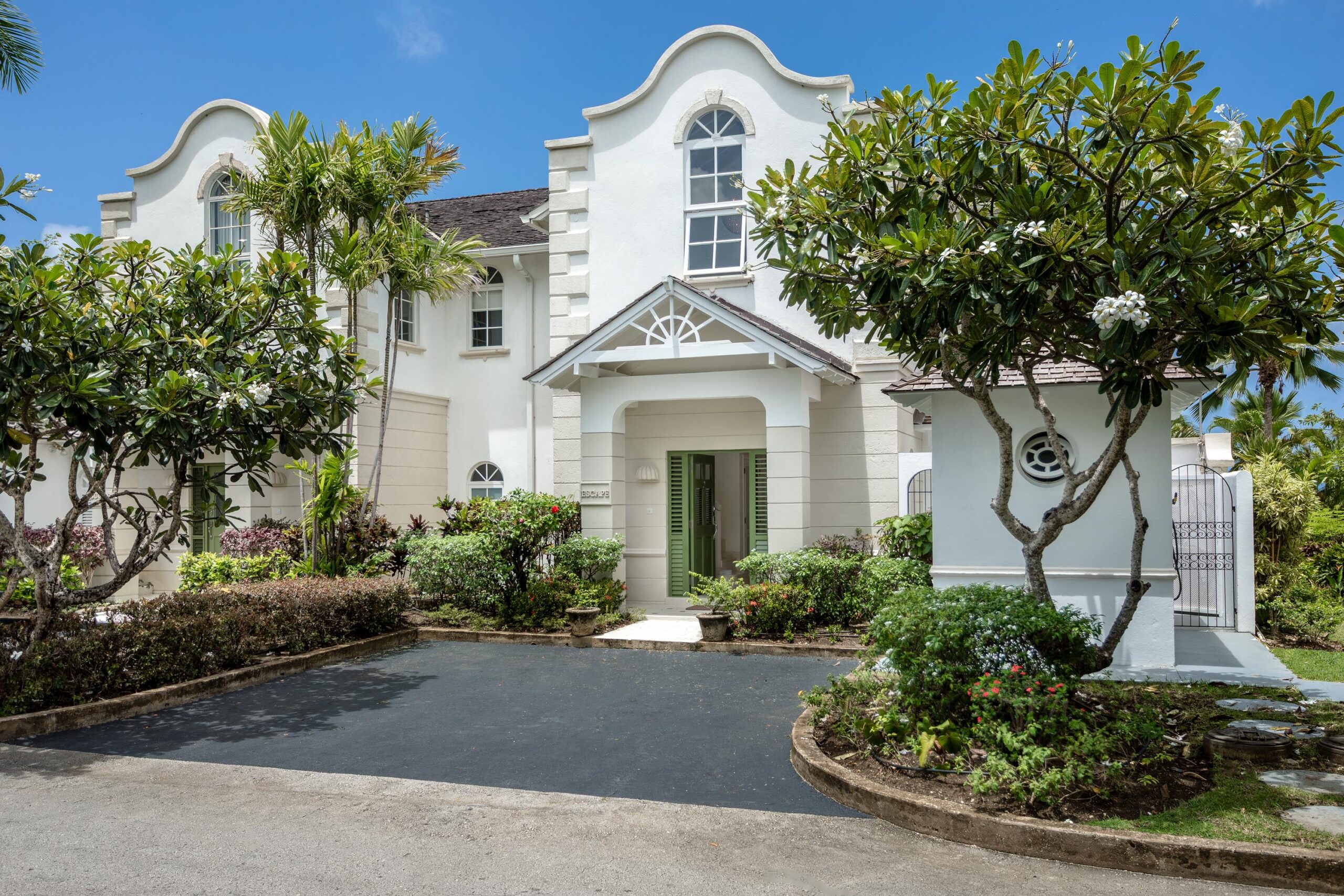 Front entrance of Escape 2 Tamarind Row townhouse in Sugar Hill Estate, Barbados