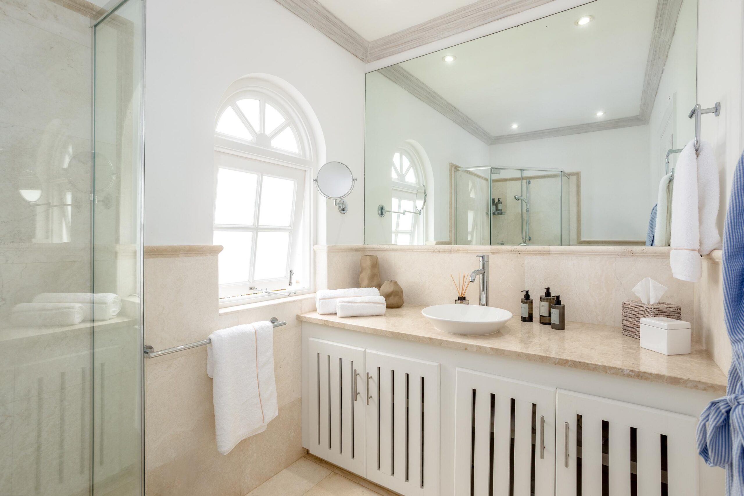 En-suite bathroom with walk-in shower at Escape 2 Tamarind Row, Barbados