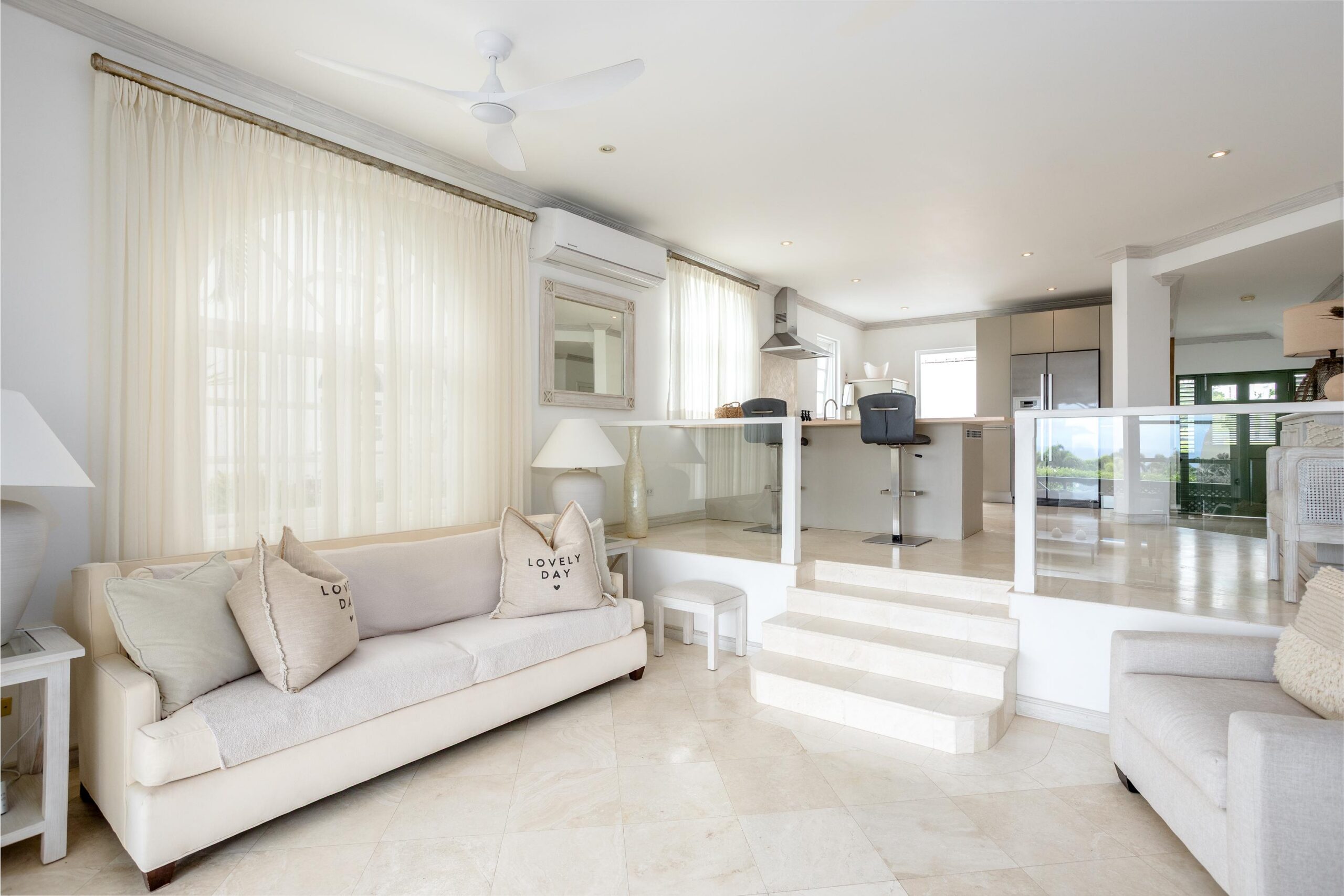 Open-plan living space at Escape 2 Tamarind Row townhouse, Sugar Hill Estate, St. James