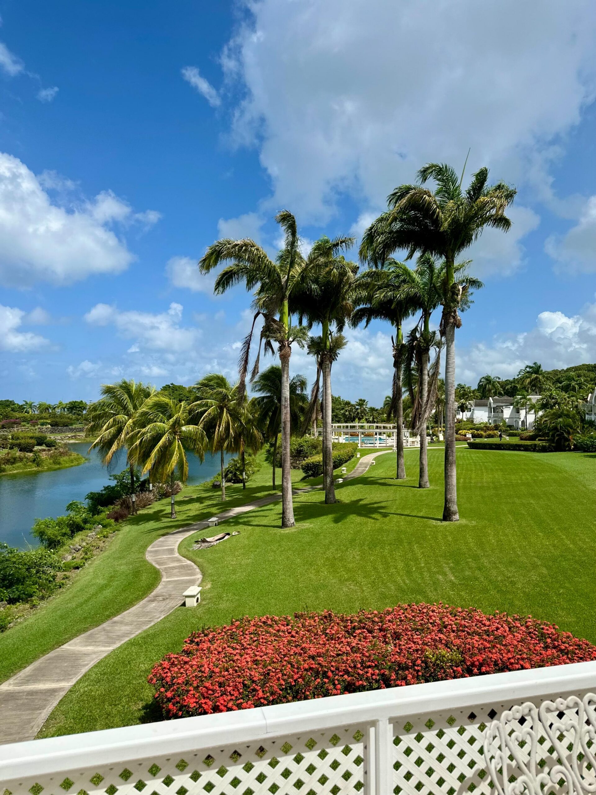 Lake and royal palms at Forest Hills, Royal Westmoreland, St. James, Barbados